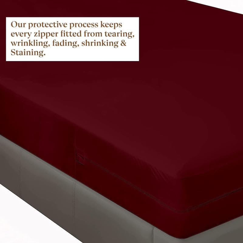Image of Sea Monk Waterproof Mattress Protector Zippered Single Size (78x36 Inches / 6.5x3 feet) 8 Inch Drop, Burgundy Color - Bed Cover with Zipper Single Size Waterproof Mattress Protector