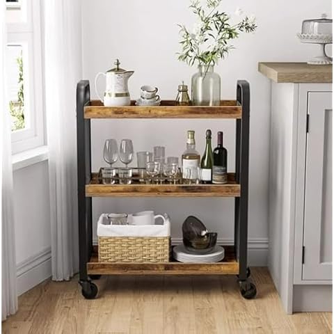 HYGRAD Rustic Narrow Rolling Kitchen Trolley Cover