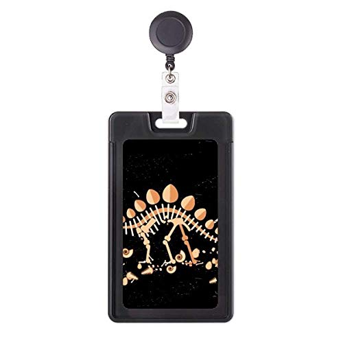 Porte-cartes rétractable en stégosaure et motif herbe dinosaure pour badge professionnel
