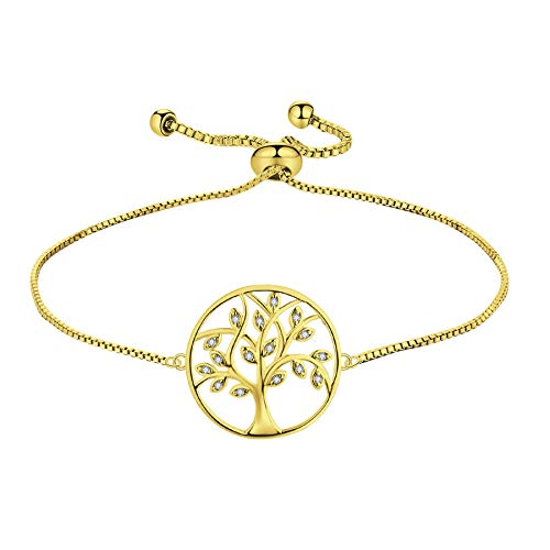 YL Tree Bracelet 925 Sterling Silver Tree of Life Link Bracelet Birthstone Jewelry for Women