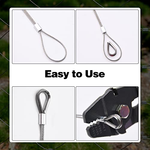 328ft Wire Rope Crimping Tool Kit, 1/16" Stainless Steel Wire Rope Cable with Aluminum Crimping Sleeves and Stainless Steel Thimbles for Railing, Decking, Picture Hanging