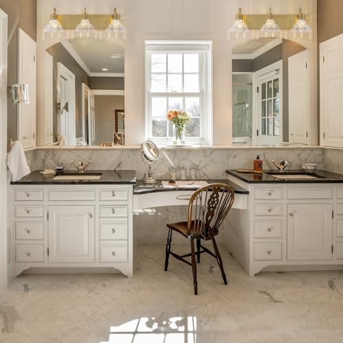 Image of EDISLIVE Vintage Vanity Light for Bathroom Gold 3-Light Bath Wall Light Fixture with Clear Flower Glass Shades 26.38 inch E12 Antique Wall Sconce for Bedroom Hallway Living Room Vanity Mirror