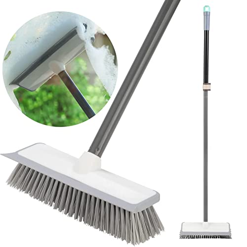 Floor Scrub Brush With Long Handle 58" ,Stiff Brush And Scrape,Pool Brush,Floor Squeegee,Push Broom,Deck Scrub Brush For Cleaning Bathroom,Patio, Wall,Kitchen ,Deck , Tub, Tile, Grout, Pool, Garages #TOP8