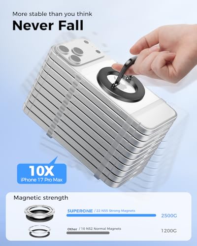 Image of SUPERONE Two-Sided Magnetic Phone Ring Grip for MagSafe Adjustable Holder | 360 Rotation Magnetic Phone Ring Holder, Removable MagSafe Kickstand Accessories Compatible with iPhone 17-12 Series - Black