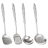 FJNATINH 4-Pieces 304 Stainless Steel Wok Spatula Set,Cooking Utensil Set,Soup Ladle Colander,Nonstick Kitchen Cooking Utensils Set with Spatula,Kitchenware Tools
