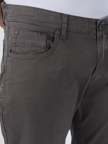 Image of Spykar Men Olive Green Cotton Slim Fit Ankle Length Mid Rise Trousers