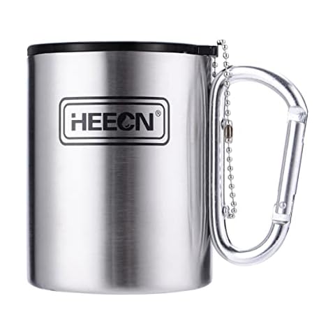 HEECN taza acero inoxidable mosquetón con tapa sellada Cover