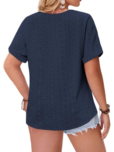 VISLILY Womens-Plus-Size-Summer-Tops Roll Short Sleeve V Neck T Shirts Trendy Eyelet Blouses Cute Buttons Up Tunics Tee2