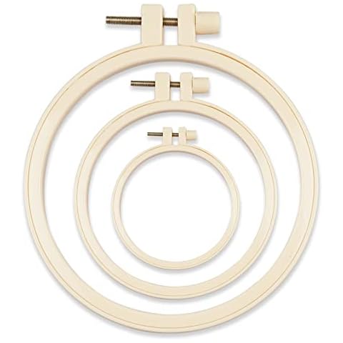 NEWHOMESTYLE 3 PCS Round Plastic Embroidery Hoops Set 12/16/20 CM, Adjustable Imitated Bamboo Circle Cross Stitch Hoop Ring for DIY Arts Crafts Sewing Cover