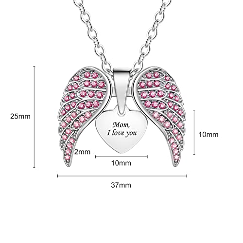 Bauma Auto Angel Wing Necklaces For Women Personalized Engraved Heart Locket Necklace With Cubic Zirconia Angel Wing Heart Pendant Necklace For Mother Daughter Girls (Angel Wing Purple Red Cz) #TOP4