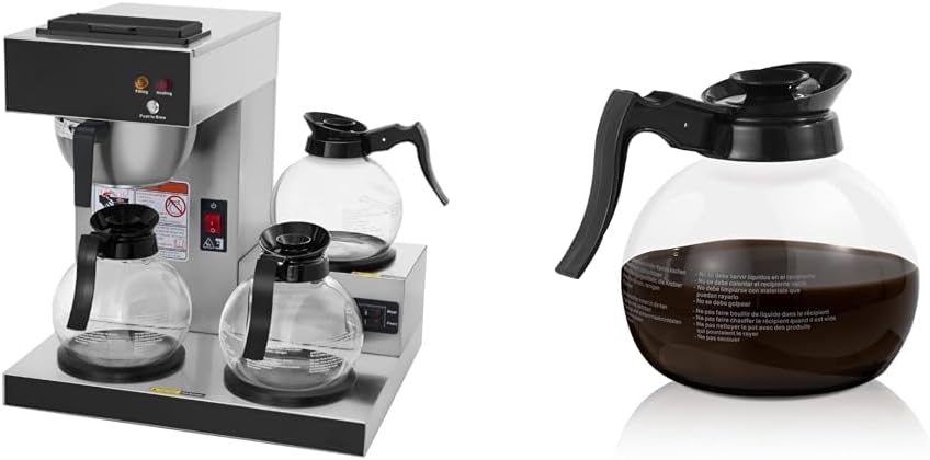 SYBO 12-Cup Commercial Coffee Maker Bundle with 3 Warmers, 3 Glass Decanters, and 12-Cup Replacement Glass Carafes