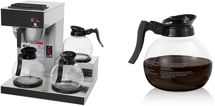 SYBO 12-Cup Commercial Coffee Maker Bundle with 3 Warmers, 3 Glass Decanters, and 12-Cup Replacement Glass Carafes
