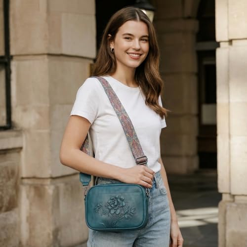 Image of Small Crossbody Purses for Women, Trendy Vegan Leather Crossbody Bag Embossed Travel Shoulder Handbags with Wide Strap