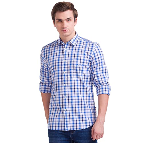 Image of Parx Cotton Medium Blue Casual Shirt for Men
