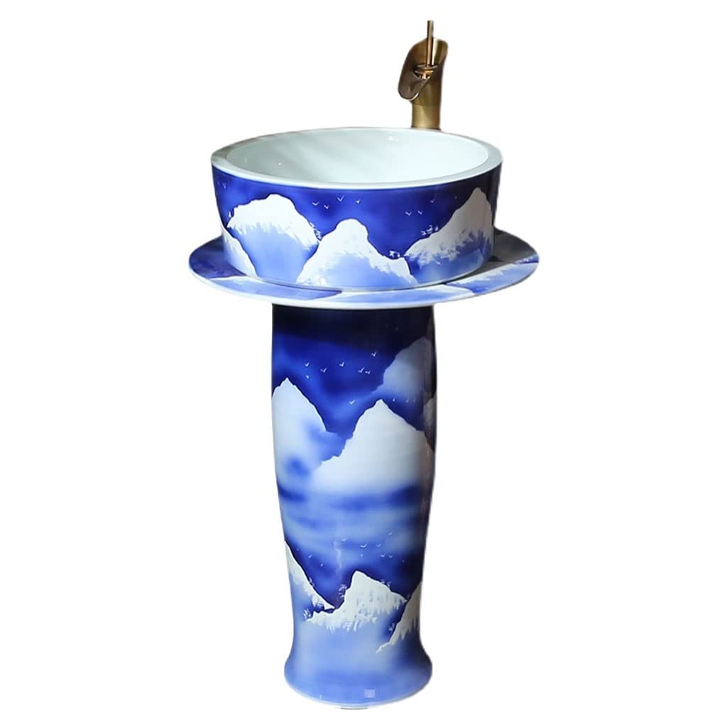 NEBE Bathroom Sink Chinese Basin Pedestal Sink Bathroom Ceramic Washbasin Floor One-Piece Combo