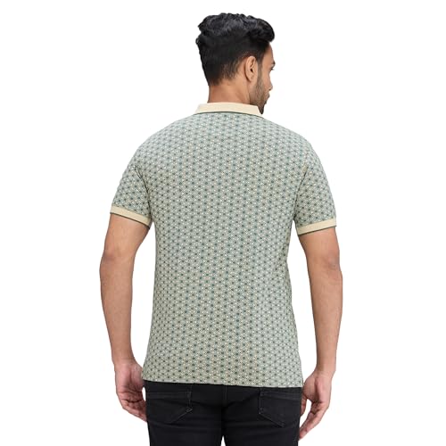 Image of Park Avenue Men's Slim Fit Print Pattern Cotton Polyester Blend Polo Neck Half Sleeve Casual T-Shirt