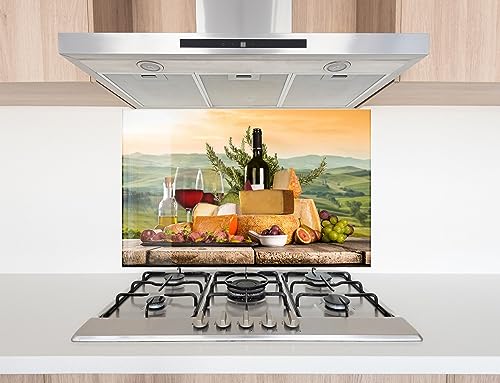 Myphotostation.com 70WX43H'' Tempered Glass Stove Backsplash Kitchen Tile Decor Stove Back Cover Glass Splashback Tile for Stove Top Cover Toughened Glass Cooker Protector 61