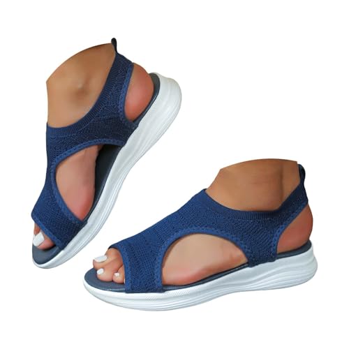 Sandalias ortopédicas para mujer, sandalias de verano con punta abierta, sandalias de punto, sandalias elásticas para mujer, plataforma antideslizante, sandalias bohemias, 36-43, azul, 38 EU