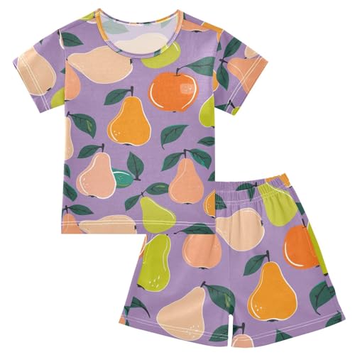 Pear Purople Pajama Set Short Sleeve PJS 2 Piece Summer Pajamas Shorts Sets Cotton 5Y
