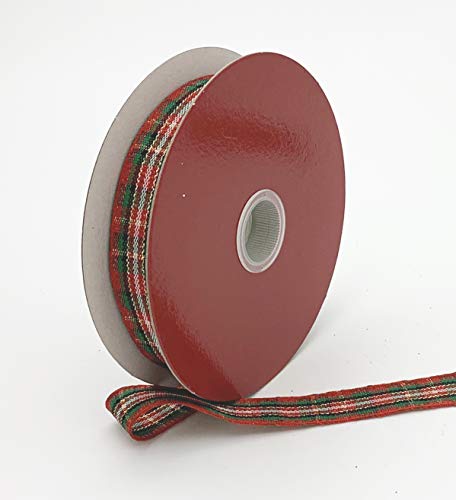 Reliant Ribbon Plaid Glimmer Narrows Ribbon, 5/8 Inch X 25 Yards, Red/green