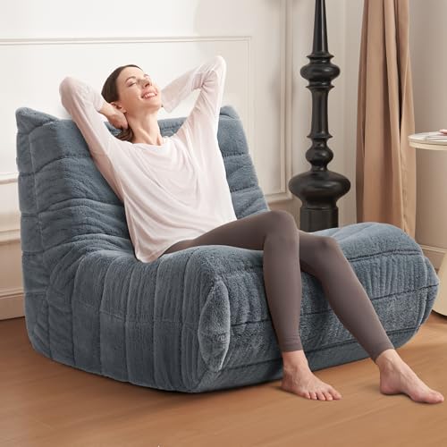 Image of Bean Bag Chair Big Sofa Beanbag Chair for Adults Fireside Chair Bean Bag Lounger with Memory Foam Filled for Home,Apartment or Gaming Venue(Grey Plush Single)