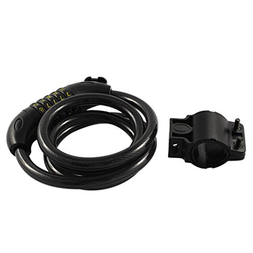 Aexit Bicycle Spiral Bike Locks Steel Wire Cable 5-Digit Combination Lock Black 120cm U-Locks x 1.2cm
