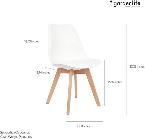Miniatura 3 de +gardenlife Magnolia Nordic Chair Design - Sillas sin brazos laterales de plástico de madera para comedor  Juego de 4  Blanco