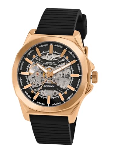 Image of French Connection See Through Black Round Dial | Black Silicone Strap Automatic Watch for Mens FCA23RBL