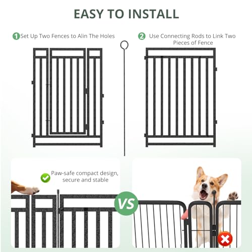 Image of Dog Fence Outdoor Indoor, 32 inch Inch Height 8 Panels Dog Playpen for Large /Medium /Small Dogs Metal Dog Pen for Yard Camping and RV | Black-Silver