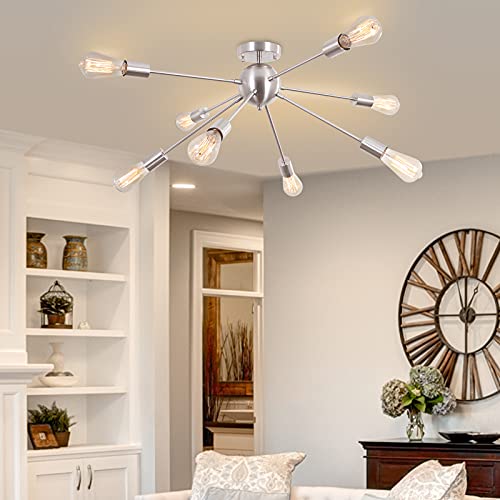 Get Discount 70% Price Flush Mount Ceiling Light, LWYTJO 8 Lights Sputnik Chandeliers, Mid Century Modern Ceiling Light Fixture, Industrial Ceiling Lamp for Living & Dining Room Bedroom Kitchen Hallway Office, Sand Nickel