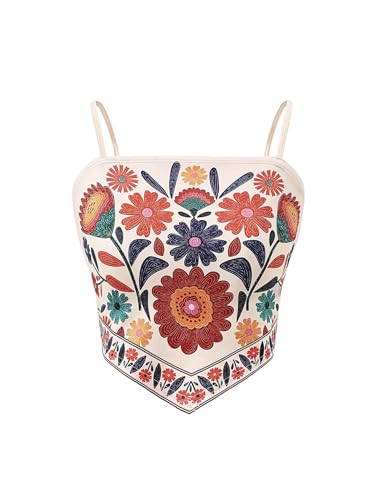 Floerns Girl's Boho Floral Camisole Spaghetti Strap Asymmetrical Vacation Cami Top