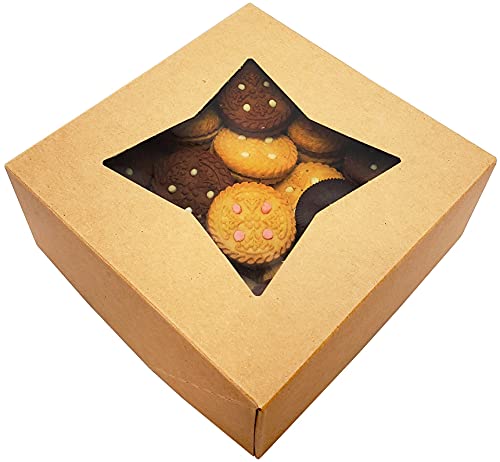 BakeLuv Braune Bäckerei-Boxen mit Sichtfenster, 15,2 x 6,3 cm, 50 Stück | Auto-Popup dick und stabil 350 g/m² Keks-Boxen Sichtfenster für Kekse, Kuchen-Boxen, Donut-Boxen, Gebäck-Boxen, etc Cover
