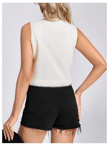 MakeMeChic Women's Floral Embroidery Vest Tie Front Sleeveless Vintage Crop Tops3