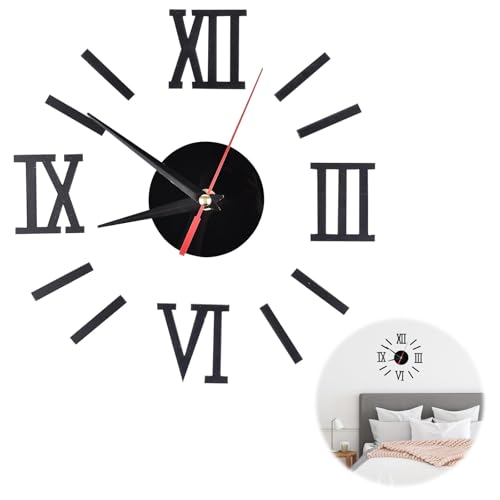 JIABEIUS Reloj de Pared, 3D Sin Marco para Reloj Pared Silencioso Reloj Pared Adhesivo, Montaje Redondo Pequeño Kit de Reloj para Sala de Estar, Dormitorio, Decoración de Oficina (Negro)