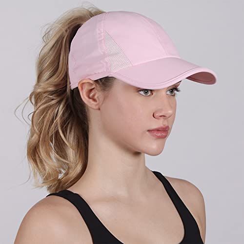 Ponyflo Active Ponytail Hat - Ponytail Caps For Women, Designed For Curly Hair Pink #TOP1