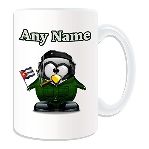 Regalo personalizado – Taza grande de Che Guevara (diseño de pingüino de celebridad de pingüino), mensaje de nombre único estrella tonta divertida Super Ernesto El Argentino Guerrilla Guerrilla Castro
