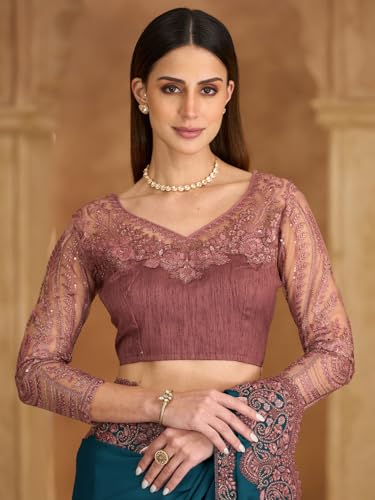 Image of AKHILAM Women's Satin Sequence Embroidery Saree With Unstitched Blouse Piece(SNDLWOD1601 TFH Parent)