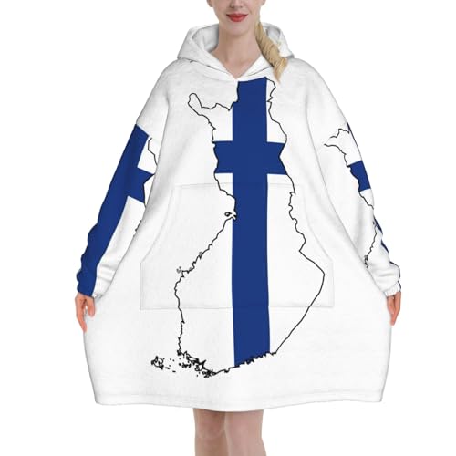 Couverture à capuche drapeau finlandais en flanelle épaisse chaude