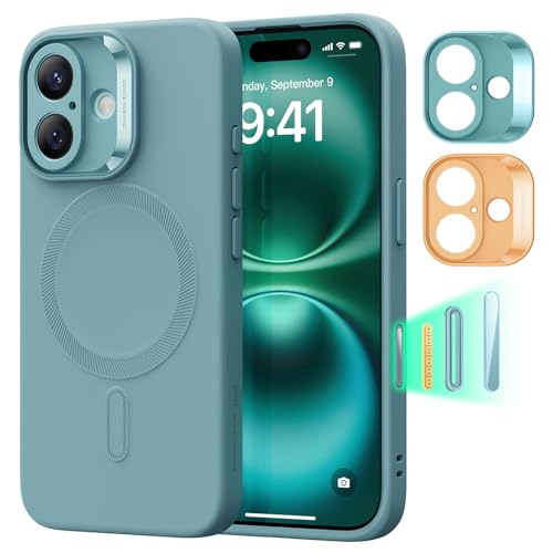 Image of ESR for iPhone16 Plus Case with MagSafe, Supports Magnetic Charging, Smooth & Slim Silicone Case, Shockproof, Full Screen and Camera Protection, Soft Microfiber Lining,Teal