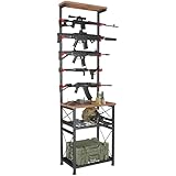 YOHKOH Gun Rack, Wall Mount Gun Rack Stand with Adjustable Feet for Stability, Holds 5 Guns, Rubber Coated Hooks for Scratch Protection, Heavy-Duty Carbon-Steel Build, Black