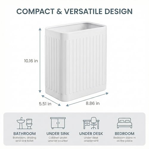 TrashAid Small Bathroom Trash Can, 2.1 Gallon Bathroom Garbage Can, Stainless Steel Waste Basket for Office, Under Desk, Bedroom, Rv, White by TrashAid - Image 2