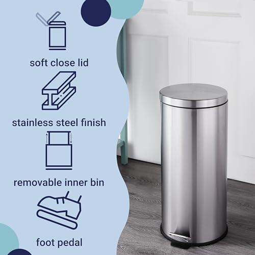 happimess HPM1000A Oscar 8-Gallon Step-Open Trash Can with Free Mini Trash Can, Modern, Fingerprint Proof for Home, Kitchen, Office, Large:7.9 Gallon Small:1.3 Gallon, Stainless Steel by happimess - Image 3