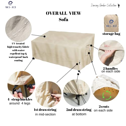 Wj-X3 3-Seater Outdoor Sofa Cover, Heavy Duty Patio Sofa Cover, Outdoor Couch Cover Waterproof, High Wind Resistant Design For Patio Couch Cover, 87W X 37D X 35H, Beige #TOP5