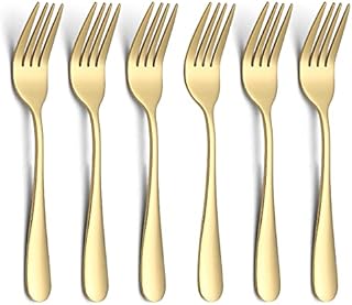 Evanda 14cm Gold Dessert Forks 6 Pieces, Stainless Steel Gold Titanium Plating Pastry Forks Set, Mini Cake Forks, Appetizer Forks for Home, Wedding, Party, Cafe, Restaurant, Dishwasher safe.