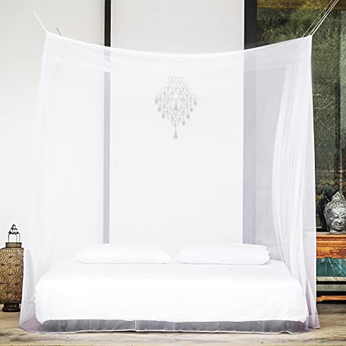 JIAHG Luxurious White Sheer Bed Canopy Curtain Mosquito Net Square Anti Mosquito Netting Elegant Mesh Mosquito Net Portable Bed Insect Protection Canopy for King Queen Size Beds Home Travel