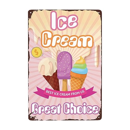 OMMIIY Letrero vintage de lata de helado de 8 x 12 pulgadas, decoración de comida dulce y deliciosa, decoración de pared ideal para hombres, mujeres, heladerías y cocinas