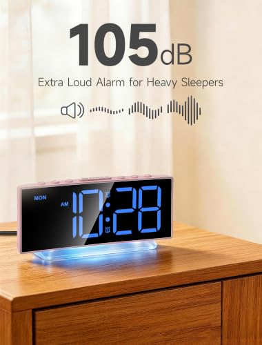 Cadmos Modern Curved Cute Digital Alarm Clock,Colorful Led Display,Adjustable Volume,Weekday/Weekend Mode,Simple Clock for Bedrooms Bedside,Ok to Wake Up for Girls,Kids,Teens (Pink+Dynamic) - Image 2