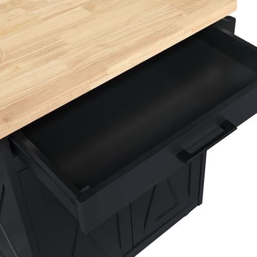 OSP Home Furnishings Bolten Farmhouse Kitchen Cart with Butcher Block Top, Rolling Island with Storage Cabinet and Drawer, 35.5H x 32W x 19D inches, Black by OSP Home Furnishings - Used condition - Image 5
