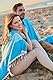 Happy Towels Hamamtuch | Badetuch | Saunatuch | Extra Lang & Weich Gewebt | 210 cm x 95 cm | 60% Tencel™ Lyocell und 40% Baumwolle | Fairtrade (Türkisblau und Weiß, 1)