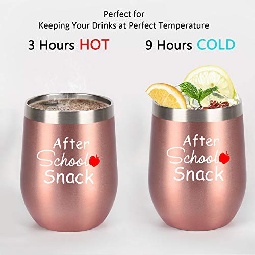 Teacher Gifts-After School Snack Wine Tumbler, Funny Teacher Appreciation Christmas Year End Graduation Gifts For Teacher, Thank You Gifts For Teacher, 12Oz Insulated Stainless Steel Tumber, Rose Gold #TOP2